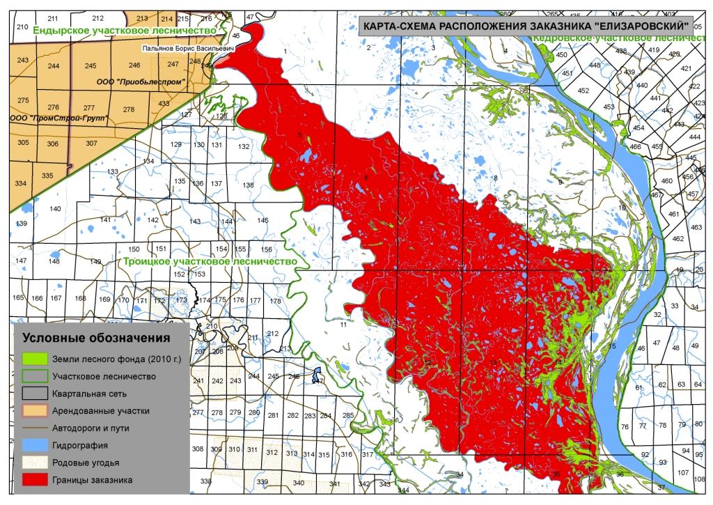 Карта-схема расположения заказника "Елизаровский"